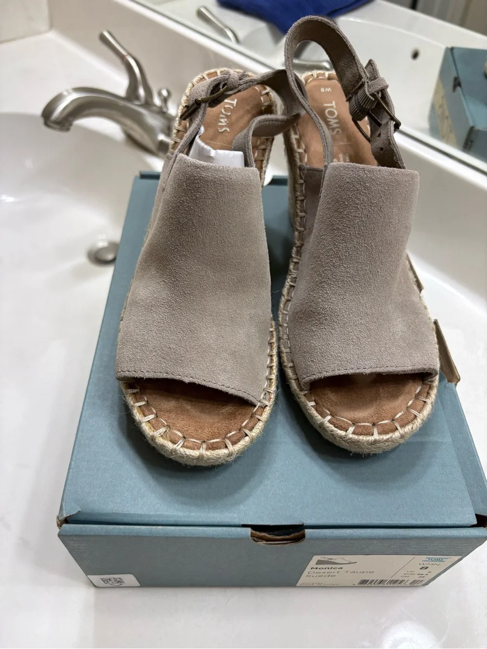 Toms Suede Espadrille Wedge Sandals - Taupe